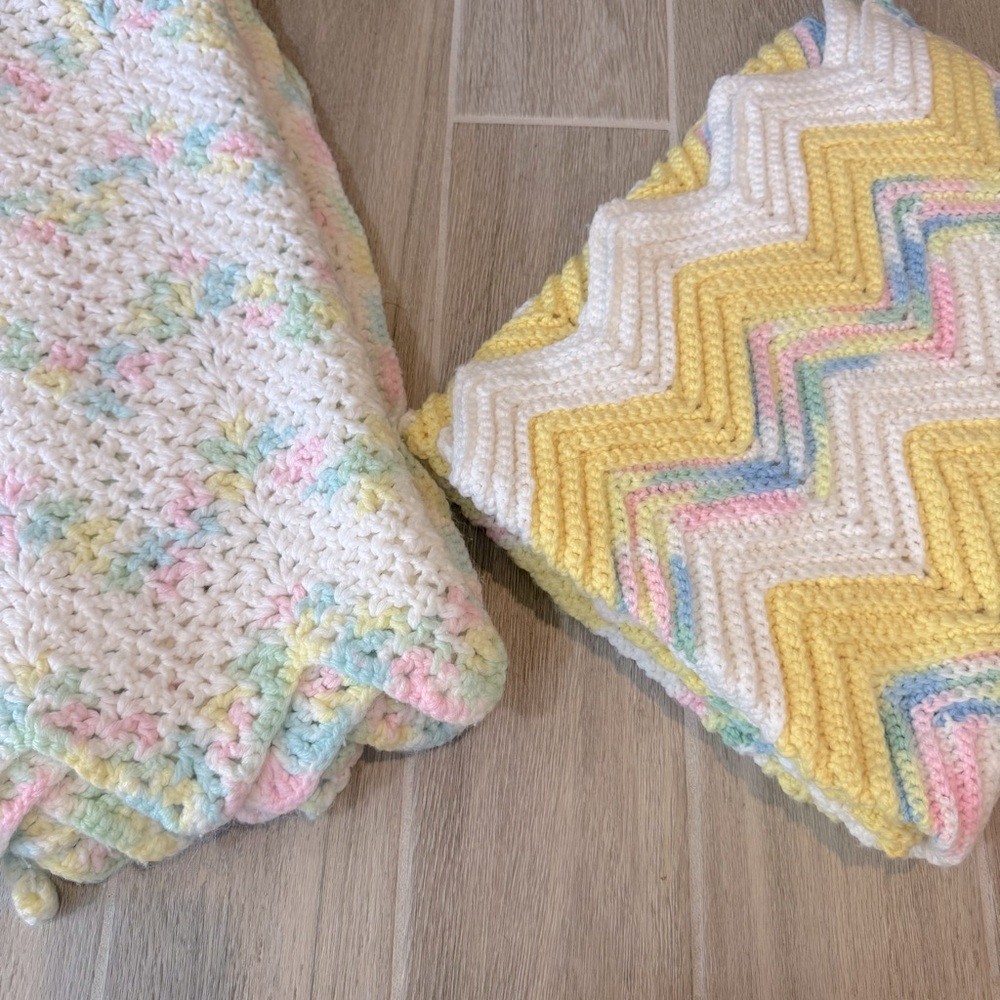 Vintage Colorful Handmade Crochet Baby Blankets